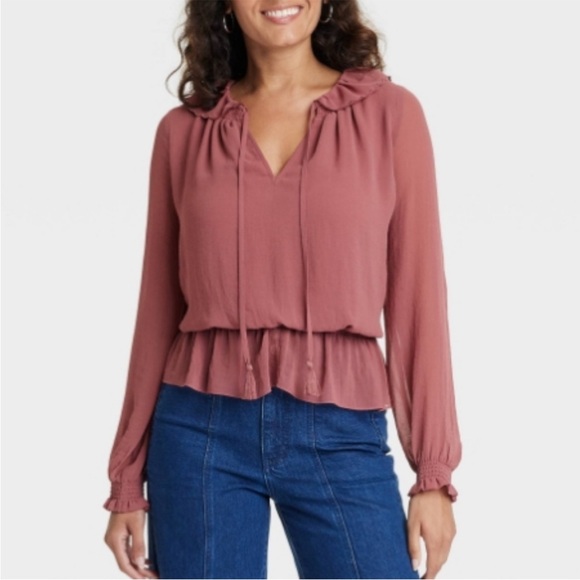 Universal Thread Tops - Universal Thread Bohemian Ruffle Smocked Sheer Blouse Mauve Var Sizes | NWT